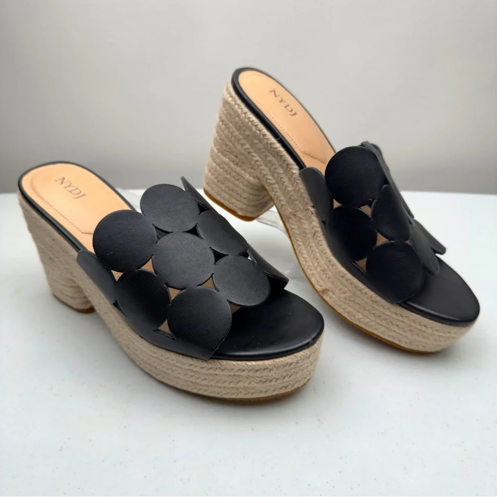 NWOT NYDJ Women's Helene Espadrille Platform Wedge Slide Sandal Black Size 8.5M